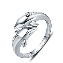 Anillos de plata de ley 925 con delfines dobles para mujer, regalo de boda y cumpleaños de lujo de alta calidad para novia